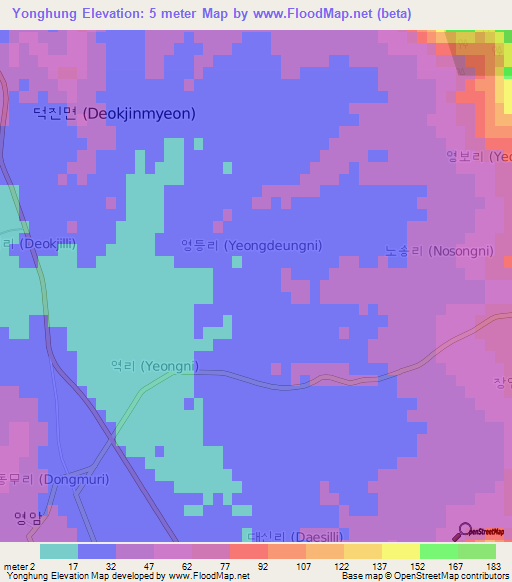 Yonghung,South Korea Elevation Map