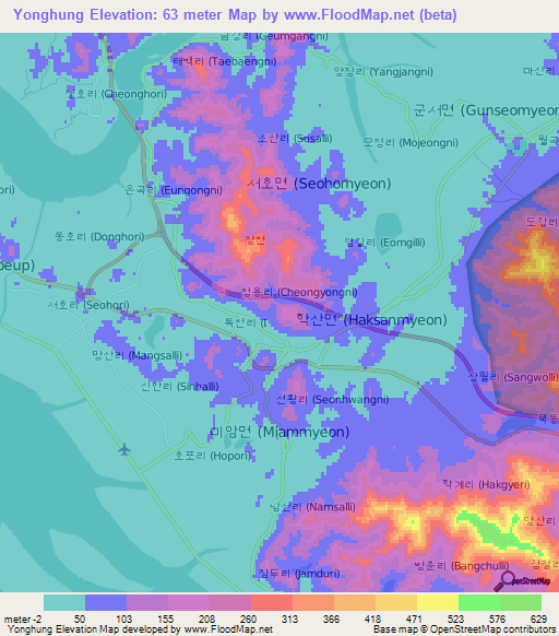 Yonghung,South Korea Elevation Map