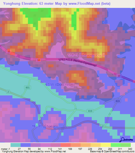 Yonghung,South Korea Elevation Map