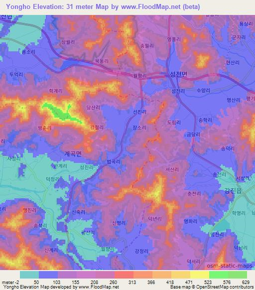 Yongho,South Korea Elevation Map