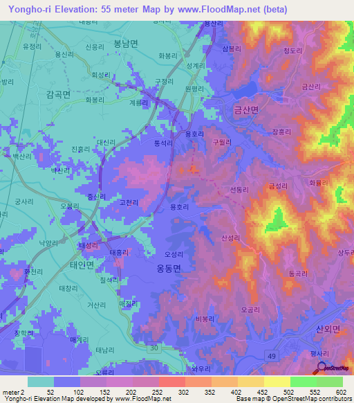 Yongho-ri,South Korea Elevation Map