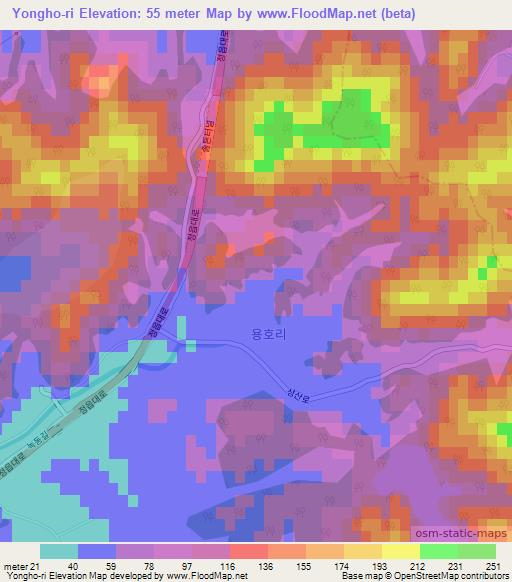 Yongho-ri,South Korea Elevation Map