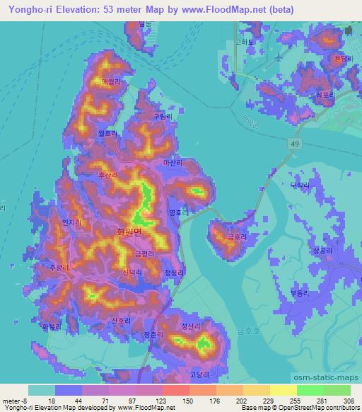 Yongho-ri,South Korea Elevation Map