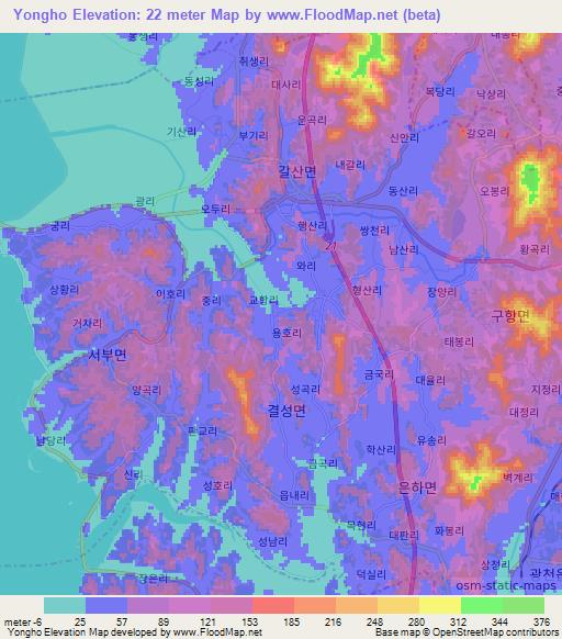 Yongho,South Korea Elevation Map