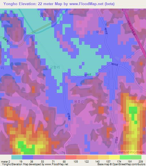 Yongho,South Korea Elevation Map