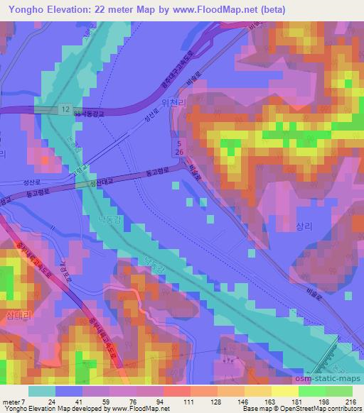 Yongho,South Korea Elevation Map