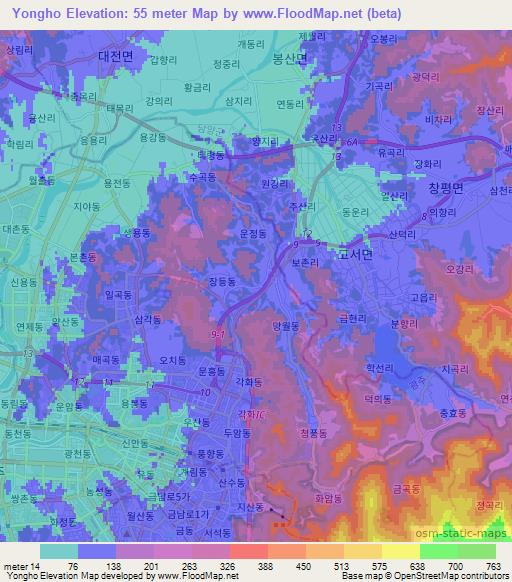 Yongho,South Korea Elevation Map