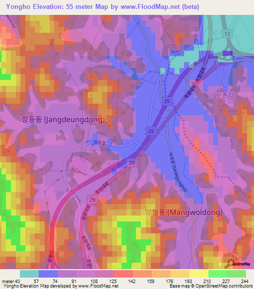 Yongho,South Korea Elevation Map