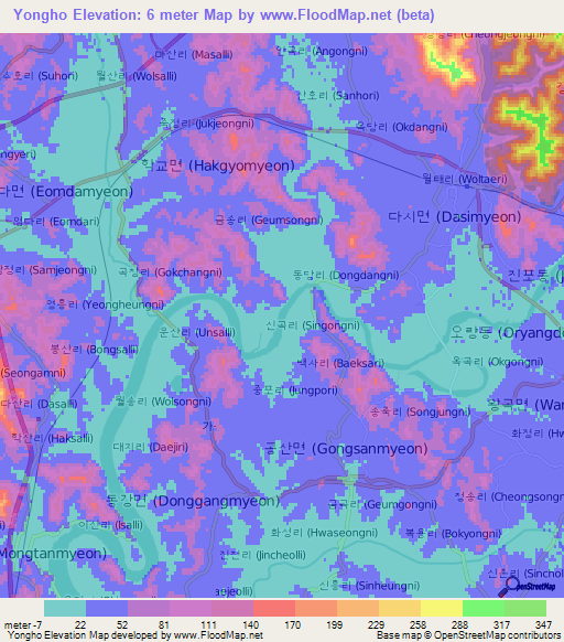 Yongho,South Korea Elevation Map