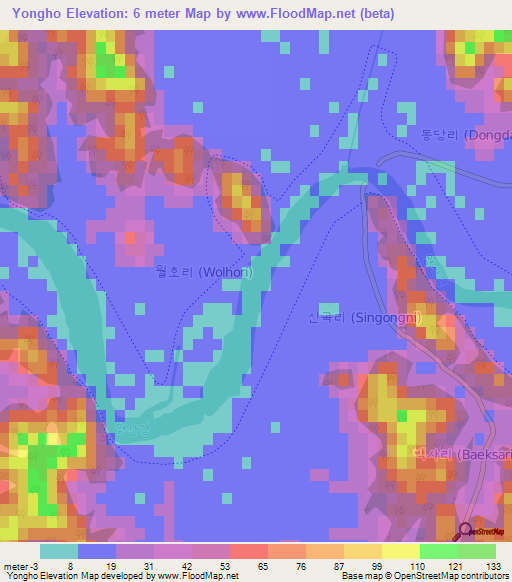 Yongho,South Korea Elevation Map