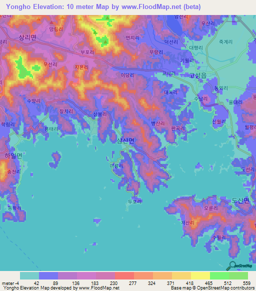 Yongho,South Korea Elevation Map