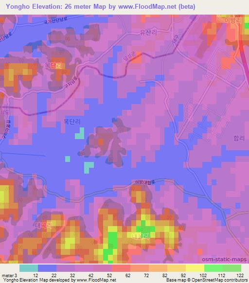 Yongho,South Korea Elevation Map