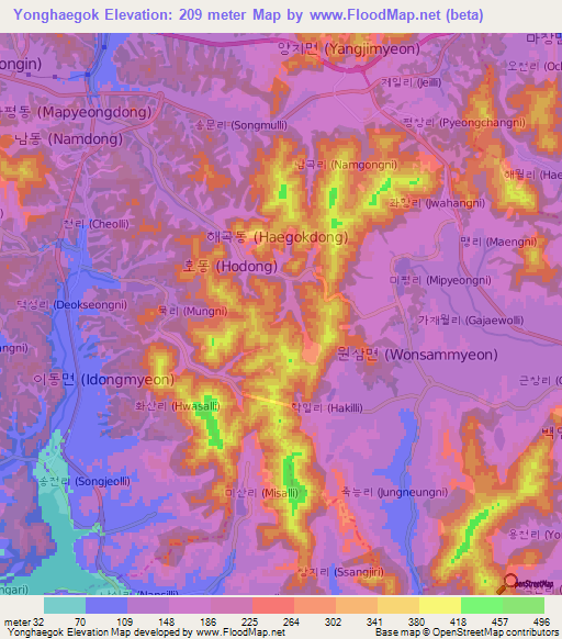 Yonghaegok,South Korea Elevation Map