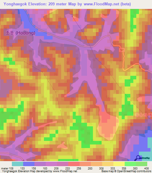 Yonghaegok,South Korea Elevation Map