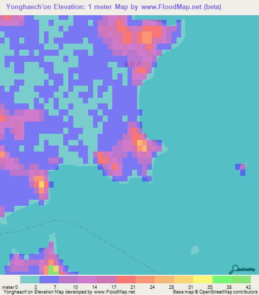 Yonghaech'on,South Korea Elevation Map