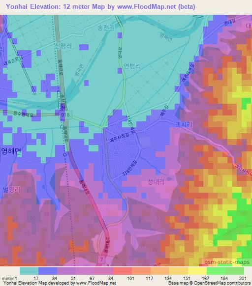 Yonhai,South Korea Elevation Map