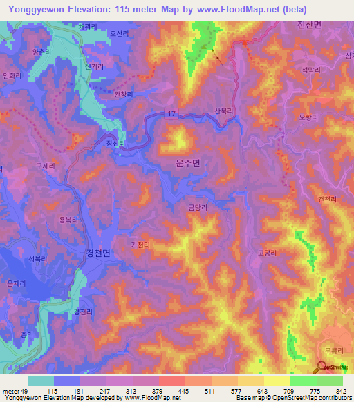 Yonggyewon,South Korea Elevation Map