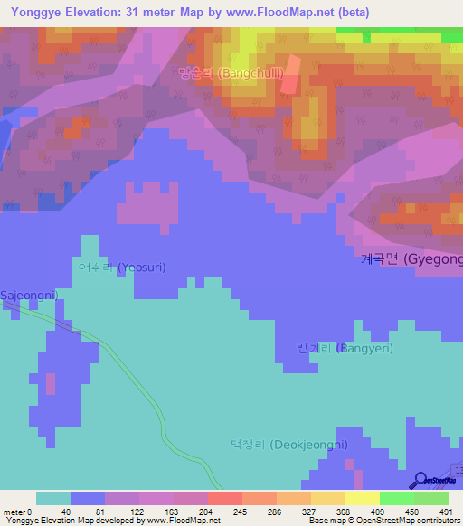 Yonggye,South Korea Elevation Map