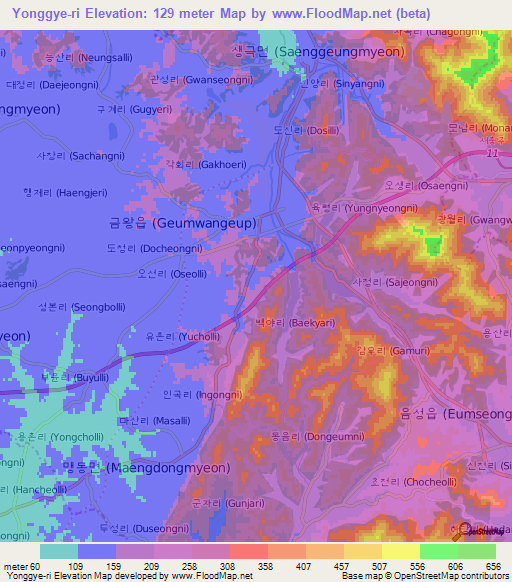 Yonggye-ri,South Korea Elevation Map