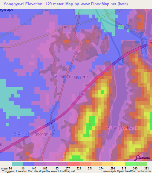 Yonggye-ri,South Korea Elevation Map
