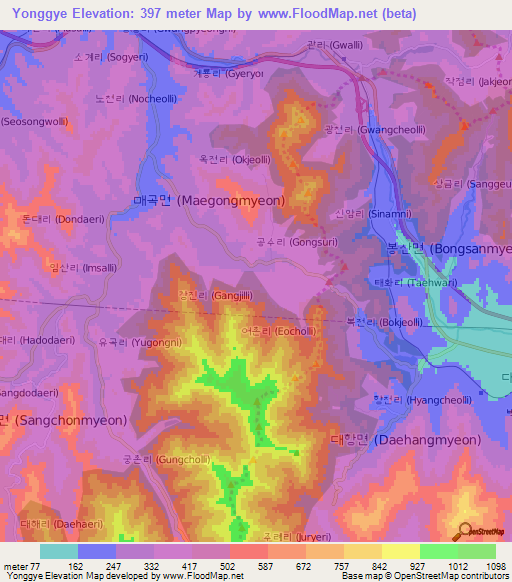 Yonggye,South Korea Elevation Map