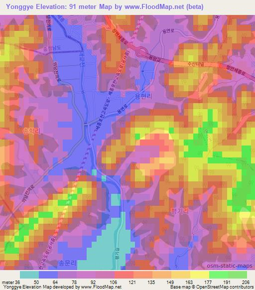 Yonggye,South Korea Elevation Map