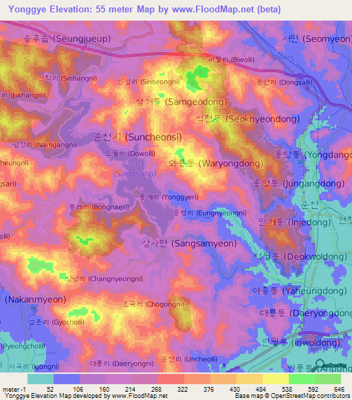 Yonggye,South Korea Elevation Map