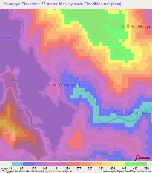 Yonggye,South Korea Elevation Map