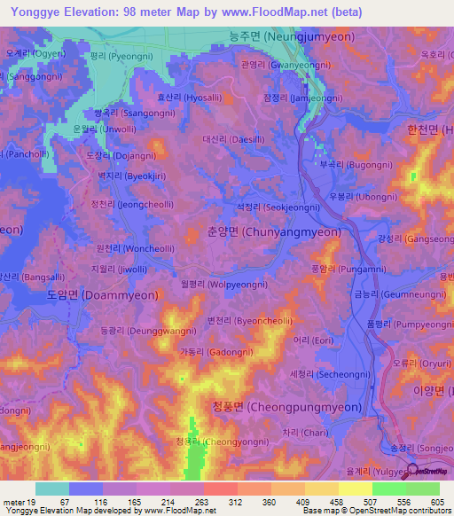 Yonggye,South Korea Elevation Map