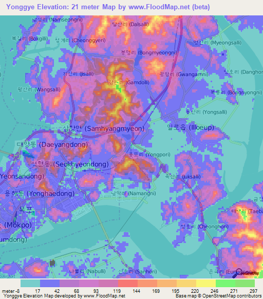 Yonggye,South Korea Elevation Map