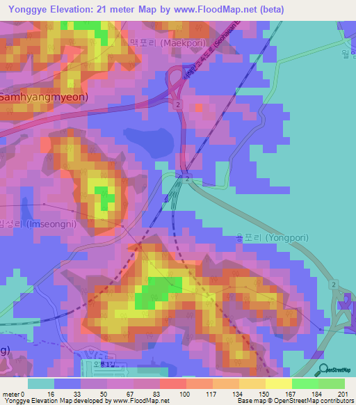 Yonggye,South Korea Elevation Map