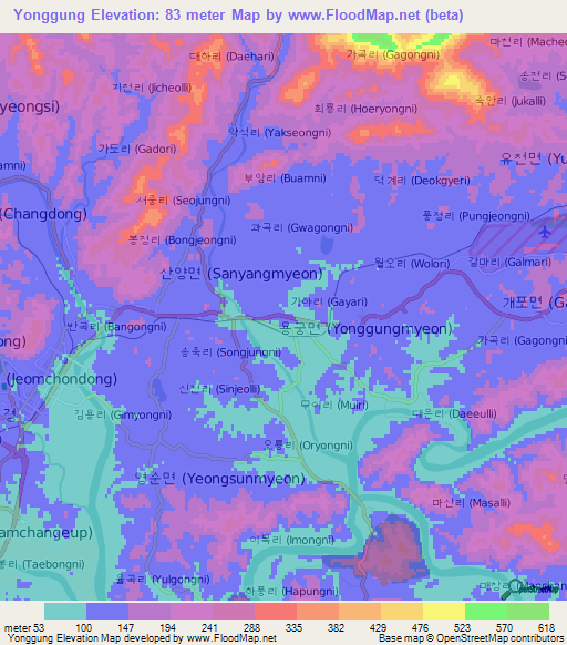 Yonggung,South Korea Elevation Map