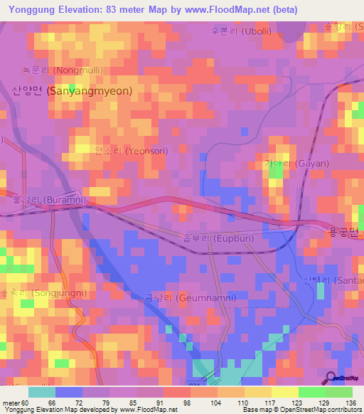 Yonggung,South Korea Elevation Map