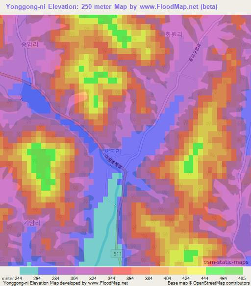 Yonggong-ni,South Korea Elevation Map