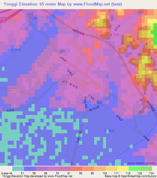 Yonggi,South Korea Elevation Map