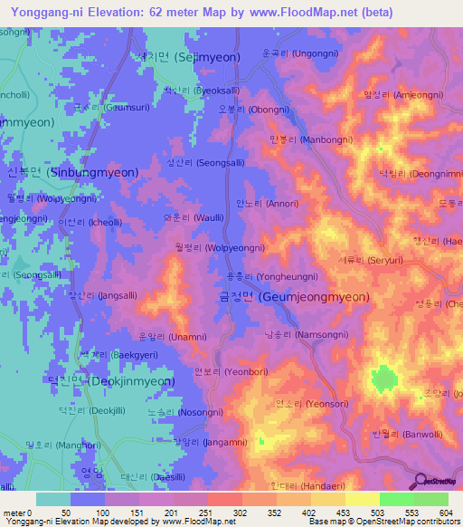 Yonggang-ni,South Korea Elevation Map