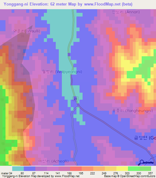 Yonggang-ni,South Korea Elevation Map