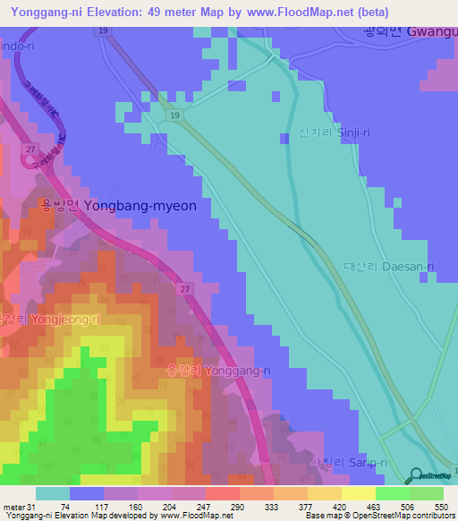 Yonggang-ni,South Korea Elevation Map