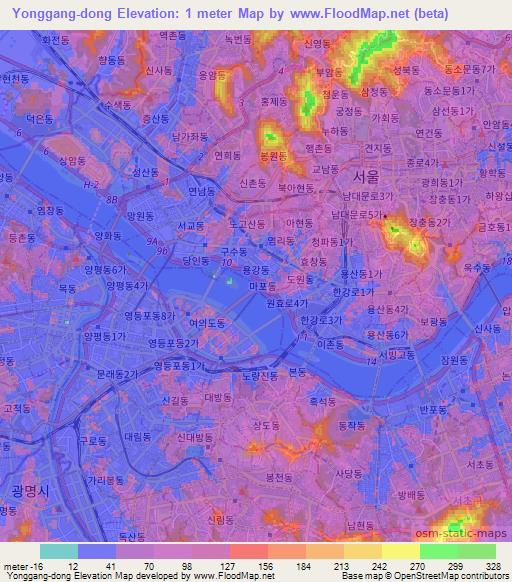 Yonggang-dong,South Korea Elevation Map