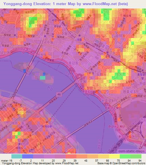 Yonggang-dong,South Korea Elevation Map