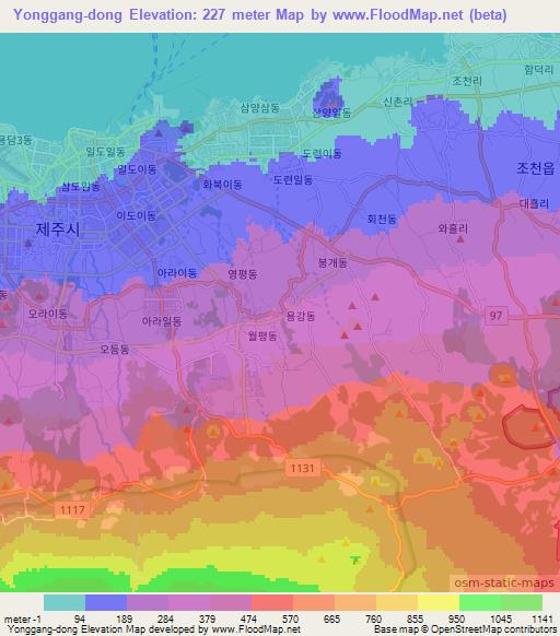 Yonggang-dong,South Korea Elevation Map