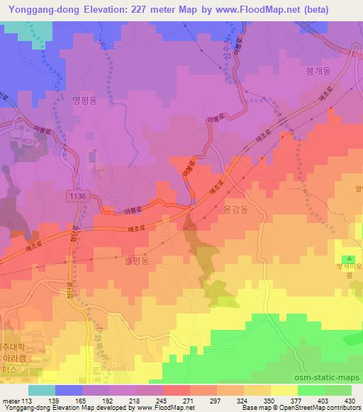 Yonggang-dong,South Korea Elevation Map