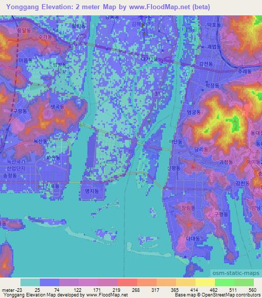 Yonggang,South Korea Elevation Map