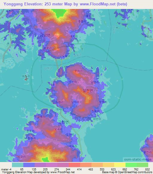 Yonggang,South Korea Elevation Map