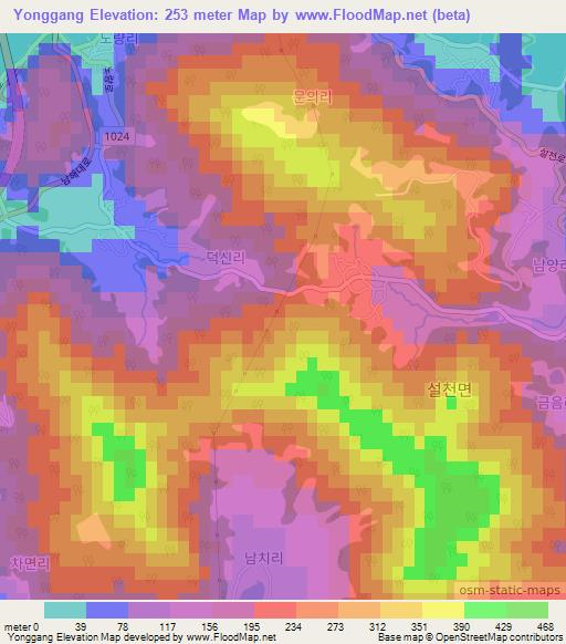 Yonggang,South Korea Elevation Map