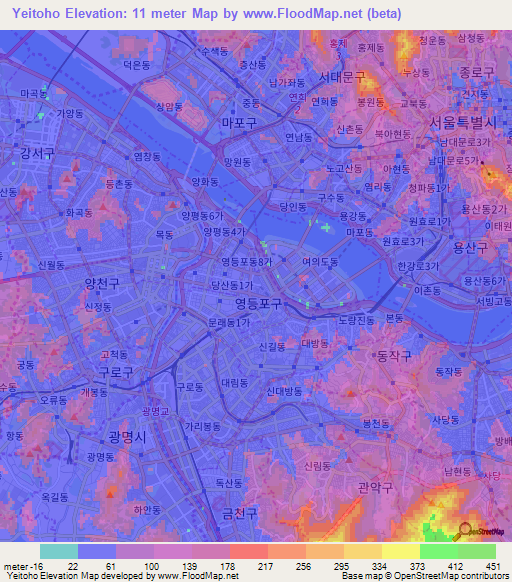 Yeitoho,South Korea Elevation Map