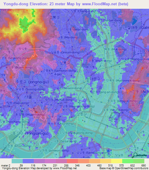 Yongdu-dong,South Korea Elevation Map