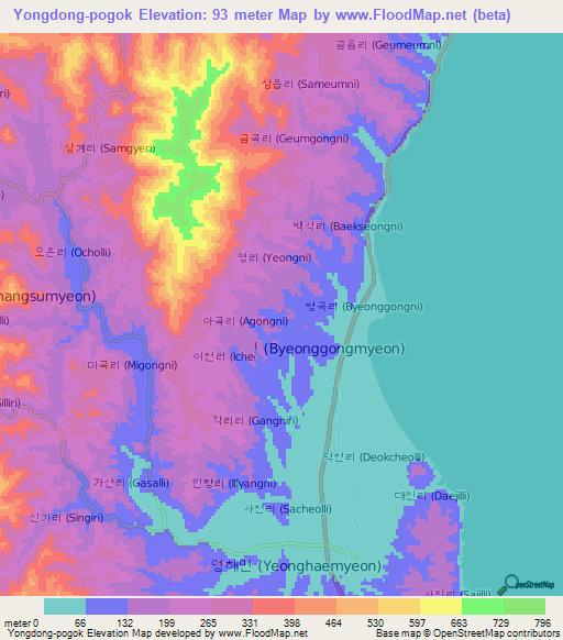 Yongdong-pogok,South Korea Elevation Map