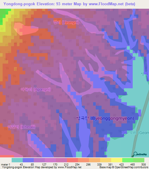 Yongdong-pogok,South Korea Elevation Map