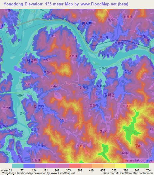 Yongdong,South Korea Elevation Map